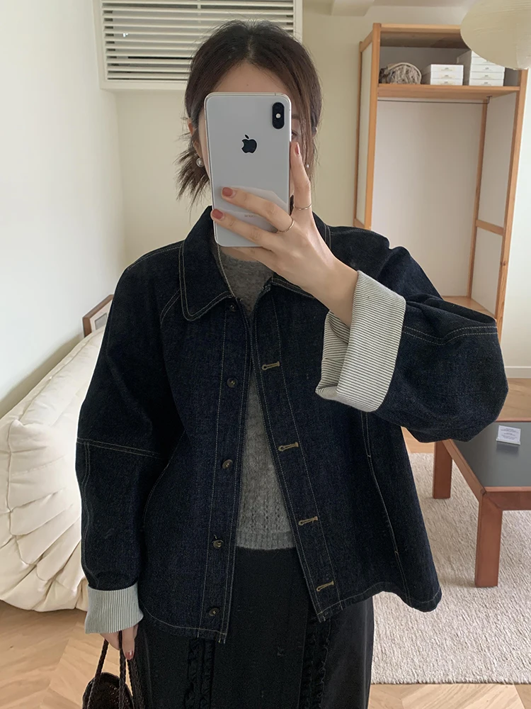 Women Spring Autumn Cropped Denim Jacket Casual Versatile Fashion Short Coat Petite Size Stretchy Slimming Tops Outerwear