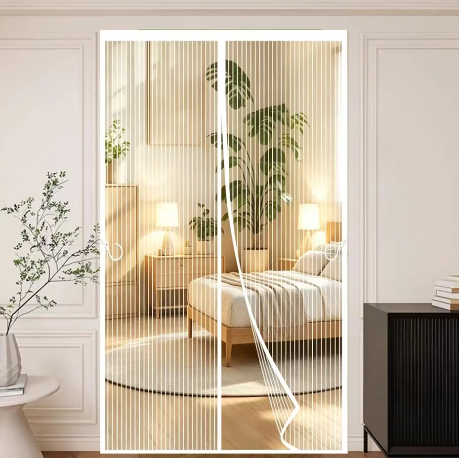White Retractable Magnetic Screen Door Mosquito-Proof Breathable Mesh Curtain No-Drill Installation Soft Screen Door for Home Im
