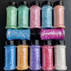 2oz (57g) Shaker Packing Bulk Holographic Macaron Pearl Iridescent Chunky Glitter Sequins for Tumblers Craft Nails