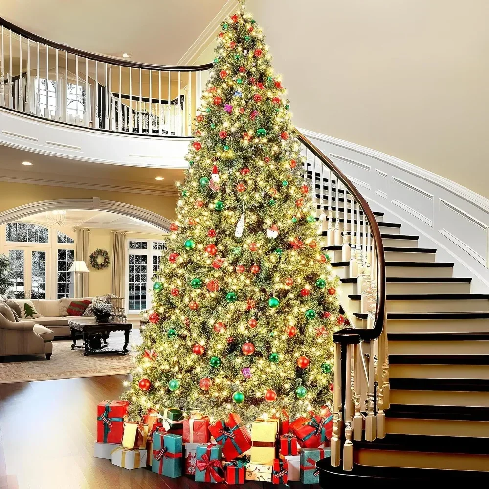 

12ft Artificial Christmas Pine Tree ,for Home Party Decoration with 1500 Warm White Lights , Prelighted Holiday Xmas Tree