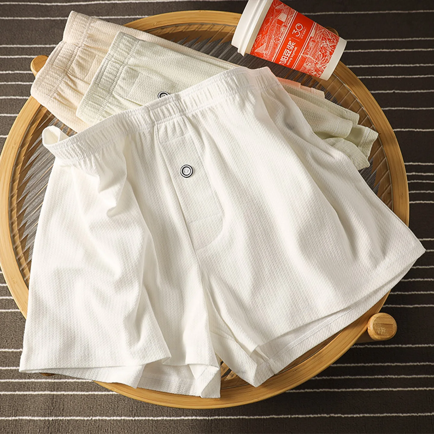 Men's Casual Shorts Ribbed Cotton Breatahble Comfortable Sweat Absorption Sports Trunks Youth Mid Waist Aro Pants Loose Homewear