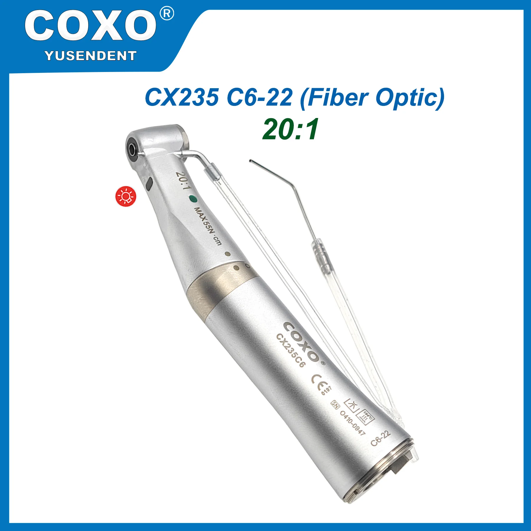 Pièce à main chirurgicale pour implants COXO Dental 20:1 à fibre optique, basse vitesse, pour moteurs de type E, compatible avec les outils dentaires W-H KAVO NSK