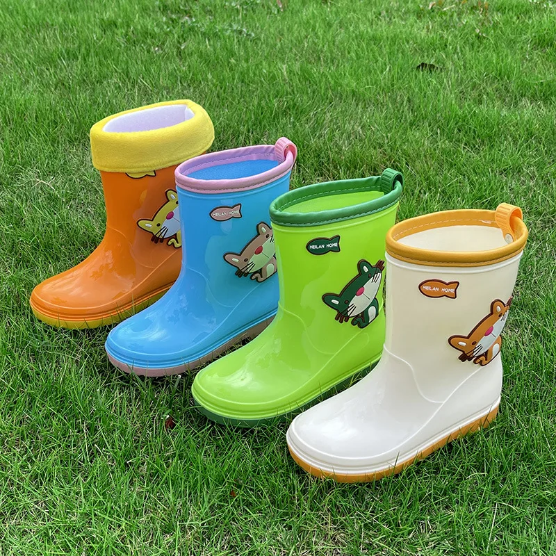 Children Rain Shoes Anti-slippery Rain Boots Kids Shoe for Girl Waterproof Shoes Cartoon Warm Plush Winter Shoe for Girl Kid 장화