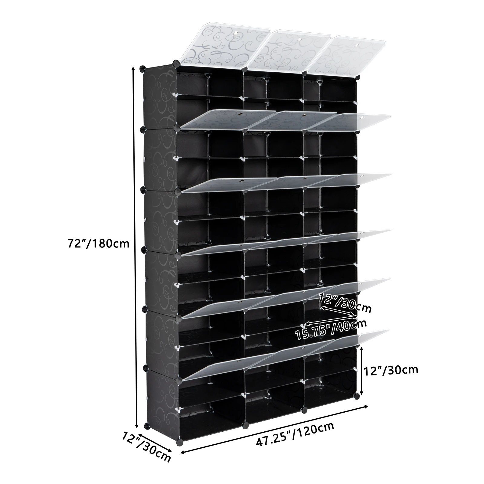 12-Tier Portable 72 Pair Shoe Rack Organizer 36 Grids Tower Shelf Storage Cabinet Stand  Black