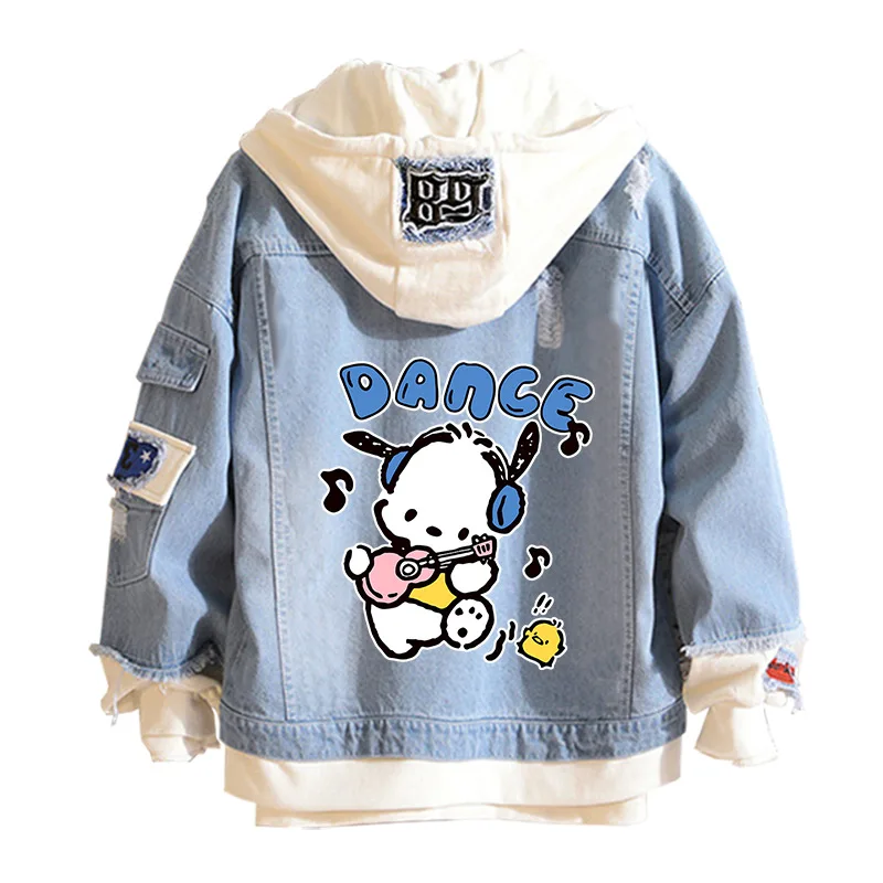 

Kawaii Sanrio Anime Peripherals Pochacco Cartoon Girls Outing and Casual Hooded Denim Jacket Give Gifts To Girlfriend
