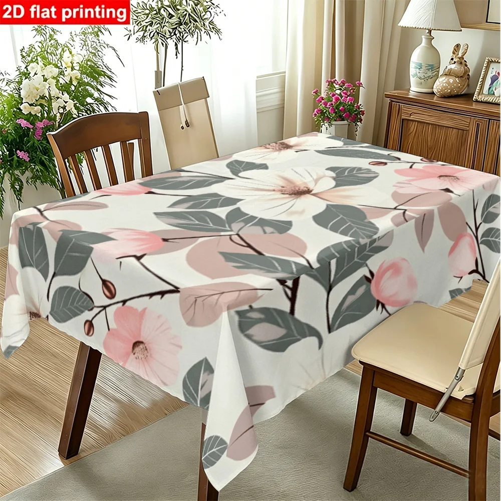 1PC Rectangular Tablecloth featuring a soft pink and white flower design made from a durable polyester fabric for weddings, part