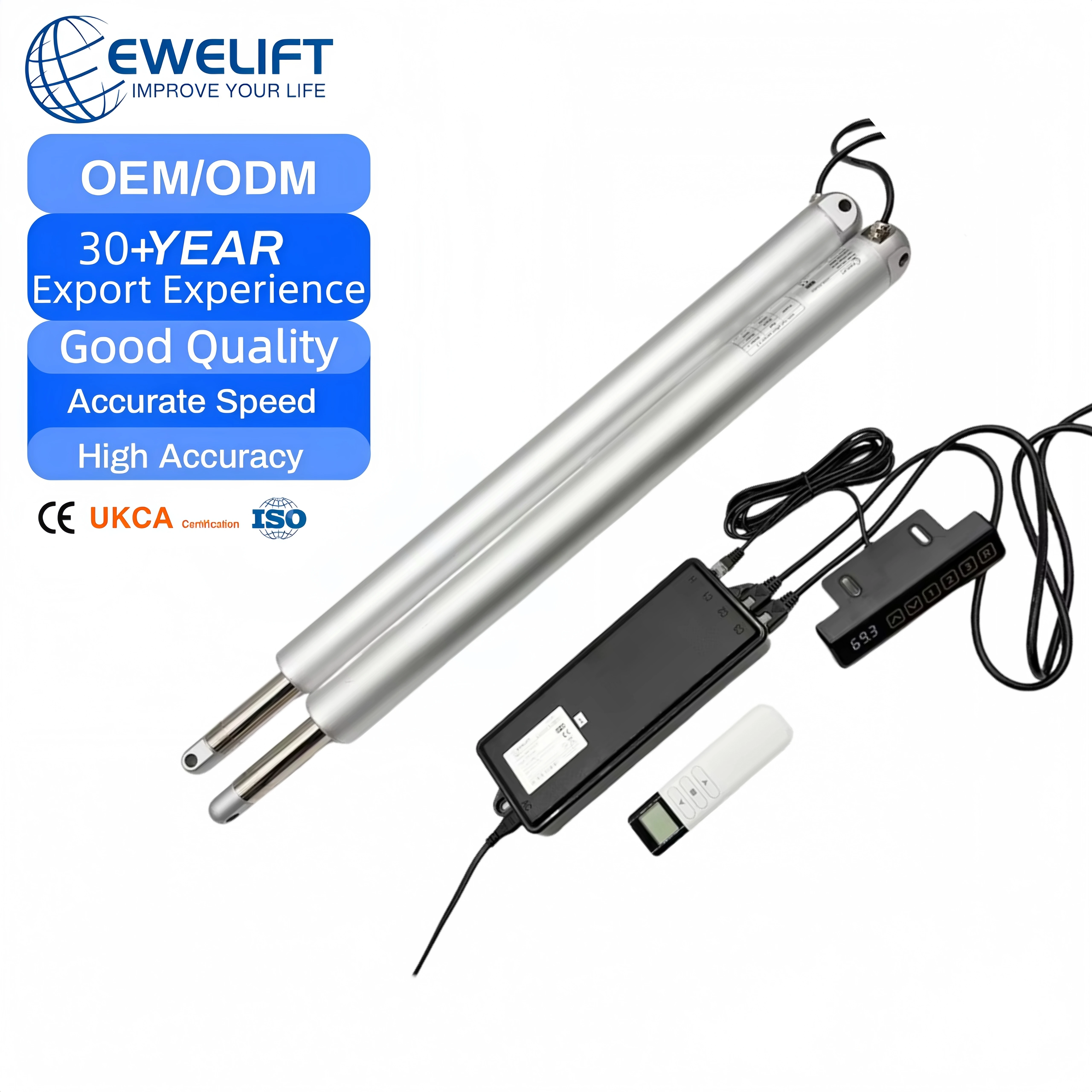 Factory Supply Max Load 5000N 1100lbs Stroke 300mm IP66 Waterproof Tubular Inline Linear Actuator Hall Sensor Position Feedback