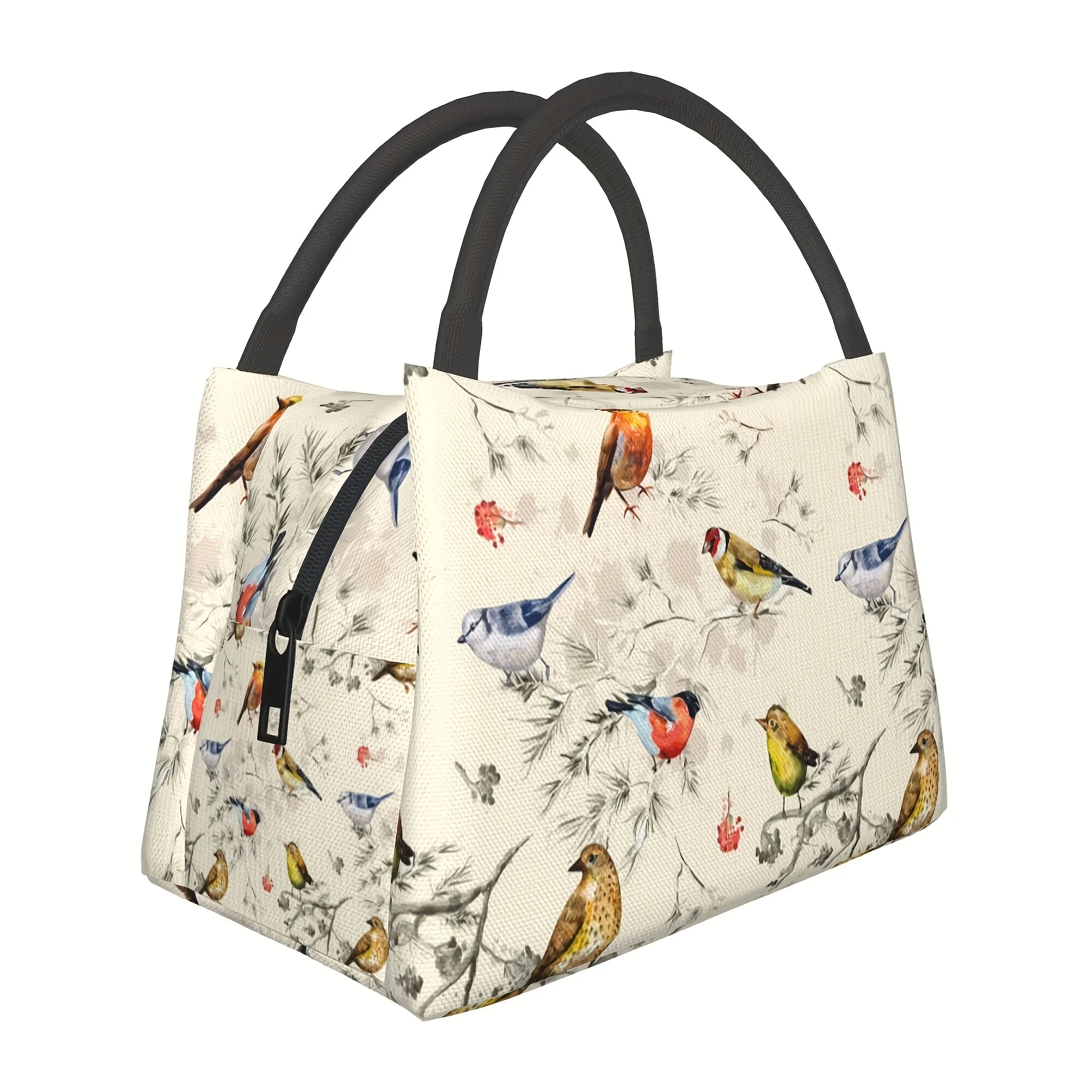 Watercolor Birds Print Lunch Bag Vintage Nature Pattern Insulated Cooler Bag Reusable Leakproof Tote Bag For Bird Lovers Work