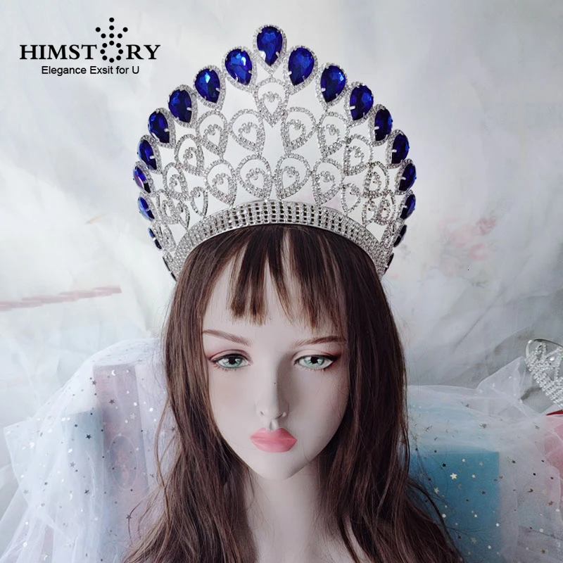 HIMSTORY New Shiny Princess Crown Retro Thai Style  Bridal Headdress Crystal Queen Crown Hair Band Bridal Hair Accessories