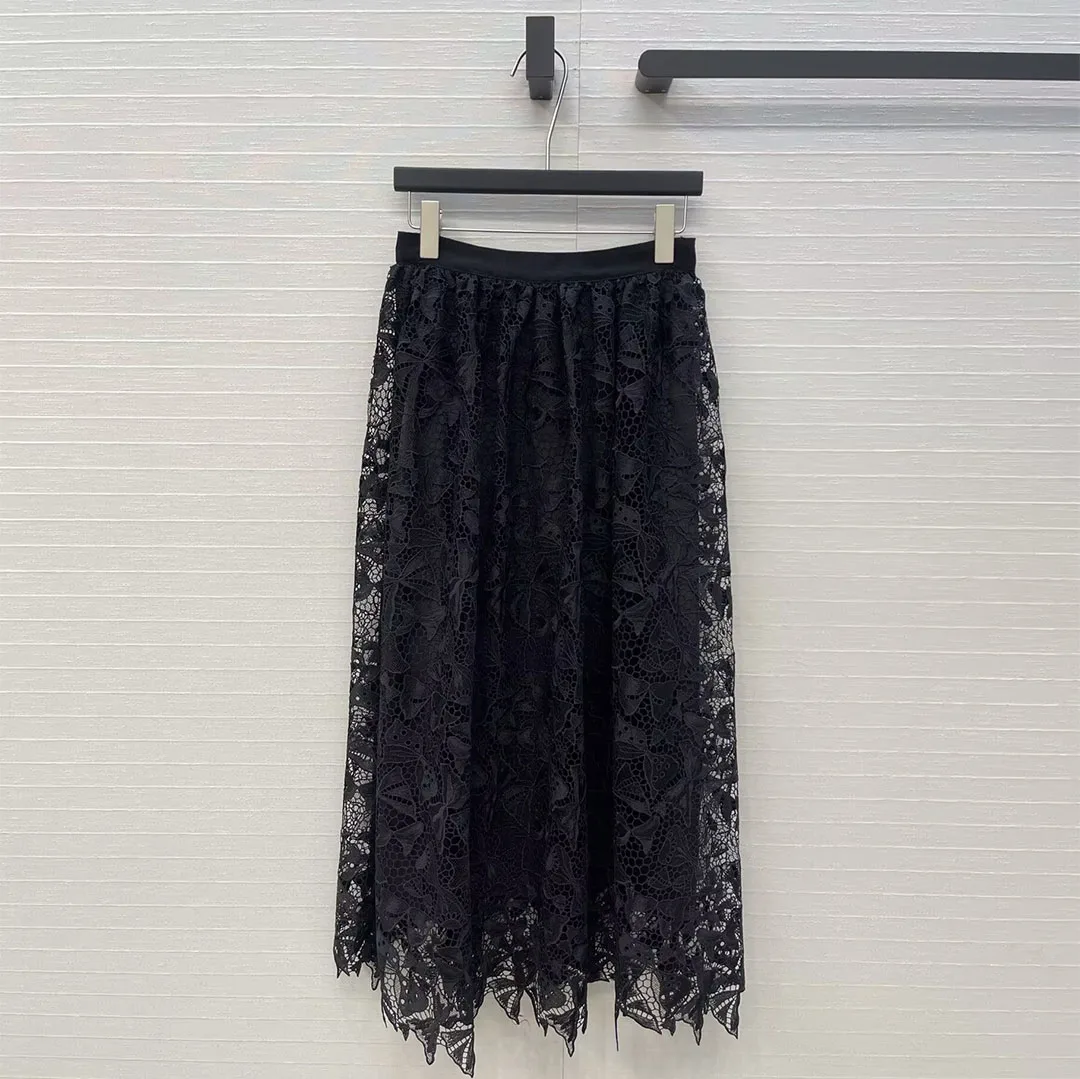 Fashion Embroidery Bow Hollow Out Lace Long Skirts Women 2026 New Summer High Waist Sweet Elegant A-line Loose All-matched Skirt