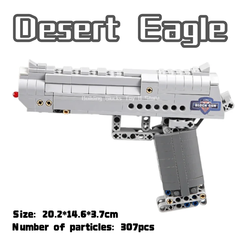 Na stanie 307 elementów City Technical Police Military Pistol Model Building Blocks Desert Eagle Strzelający Imitowany Pistolet Zabawki Prezenty dla Dzieci