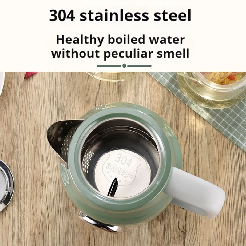 2026 غلاية كهربائية بدون فولاذ إبريق شاي منزلي عازل متكامل للتحكم في درجة الحرارة غير القابل للصدأ لون أخضر كاليفورنيا كبير