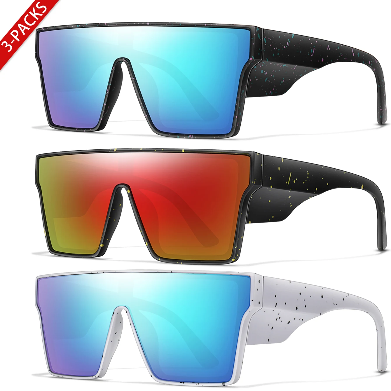 AliExpress LOISRUBY 3 PCS Big Frame Colorful Lens Cycling Sunglasses, UV400, Hiking, Running, Driving, Outdoor Sports, Men, Women as Gifts, Festival