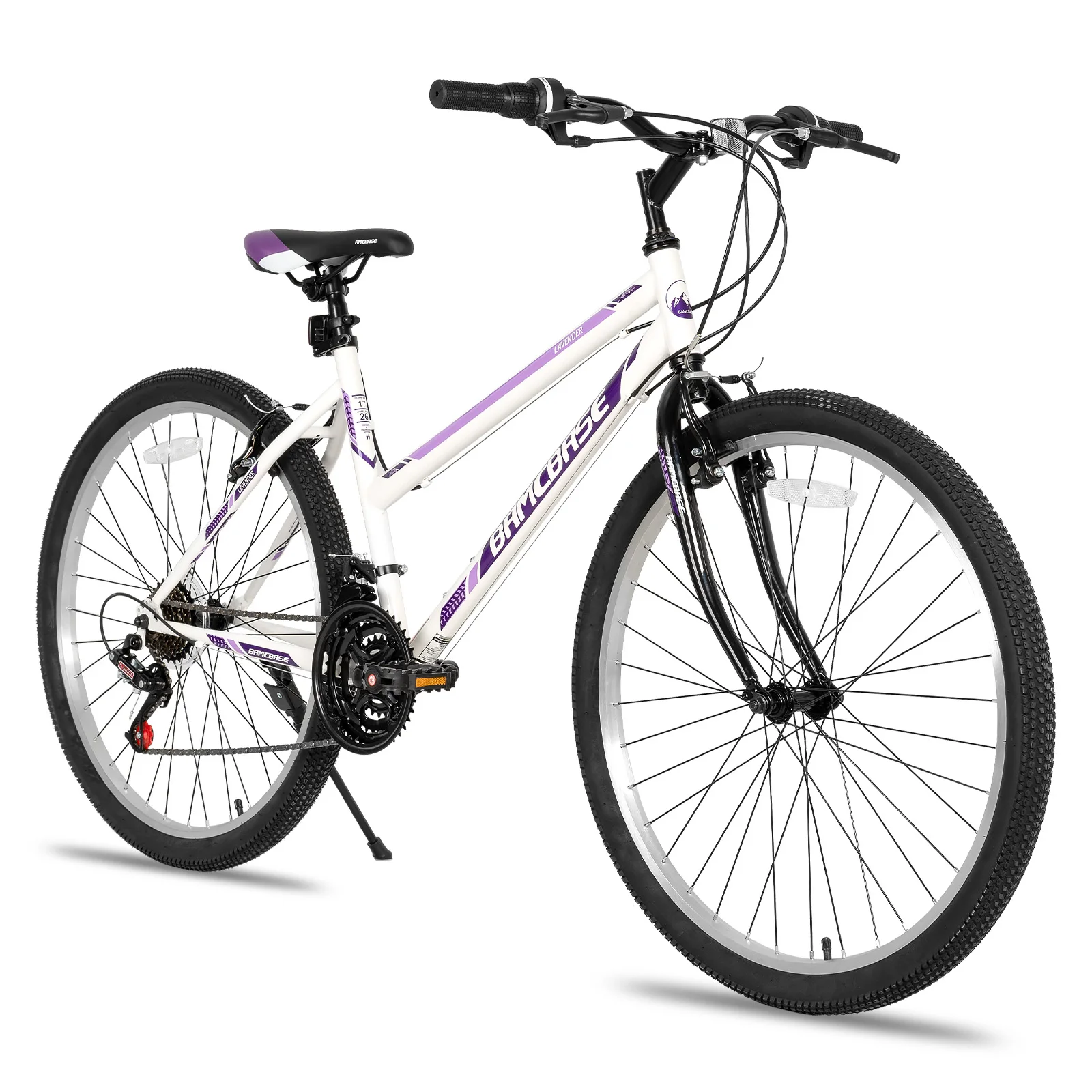 HILAND Bamcbase Womens Mountain Bike, 24 26 Inch 21 Speeds Hybrid Commuter Bicycle for Adults, Sport Hardtail Trail MTB