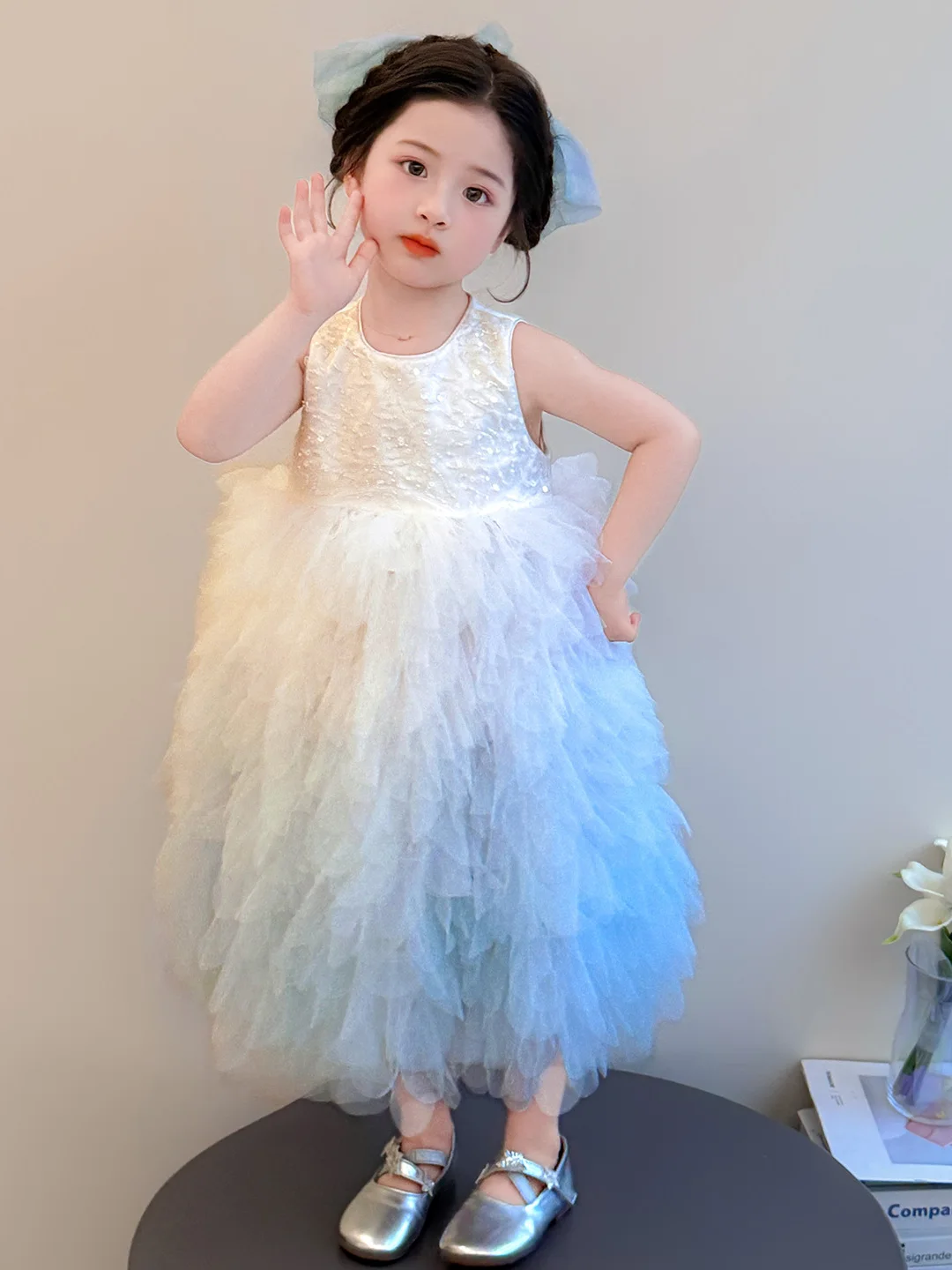 Vestido Estilo Princesa para Meninas, Nova Moda de Verão, Saia de Tule Volumosa, Traje de Performance Six One, Vestido Elegan...