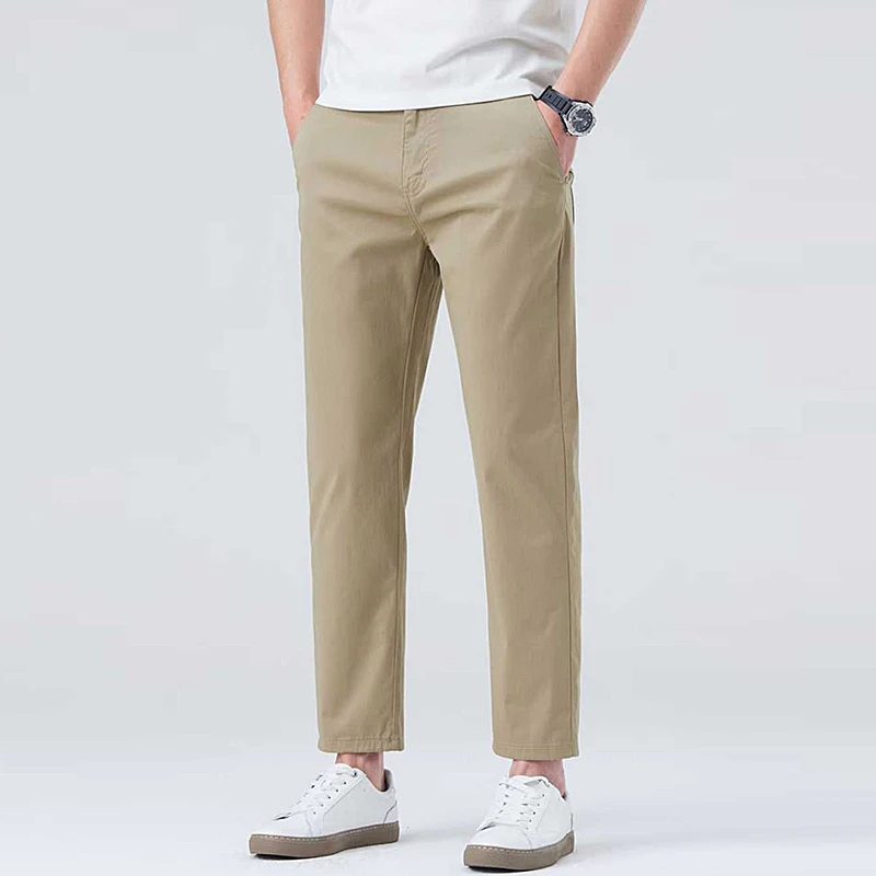 

2025 тонкие весенне-осенние мужские повседневные брюки, легкие роскошные повседневные свободные хлопковые эластичные брюки прямого кроя высокого класса