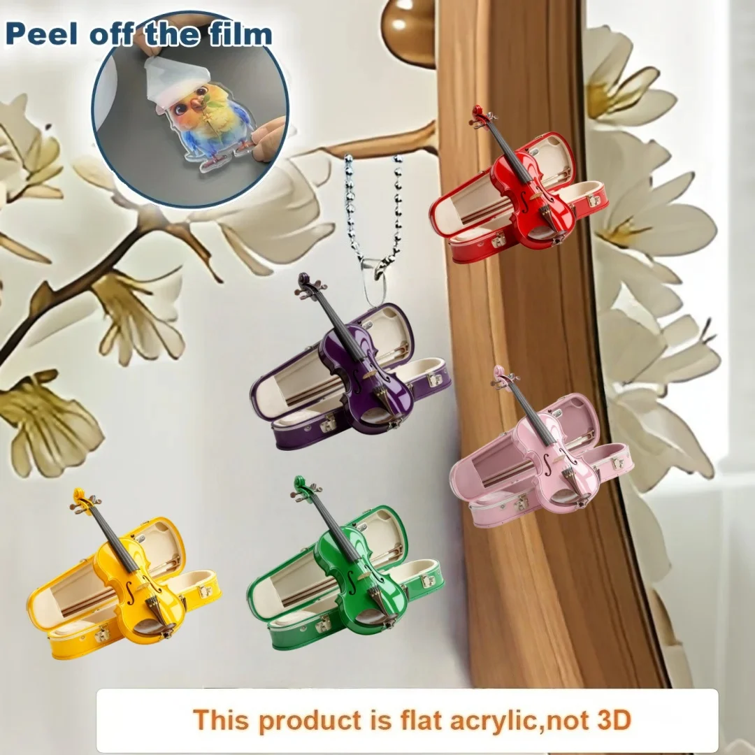 Colorful Violin Keychains 5pcs 2D Acrylic Musical Pendants Backpacks Accessories Cars Key Decoration Holiday Party Perfect Gifts