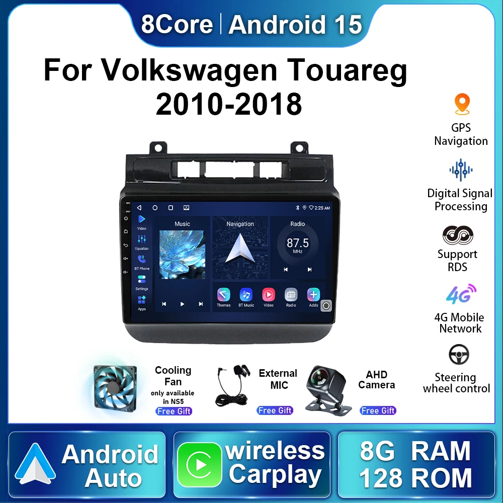 راديو السيارة اللاسلكي Carplay لسيارة Volkswagen Touareg FL NF 2010 - 2018 Android15 Autoradio مشغل وسائط متعددة نظام ملاحة ستيريو GPS