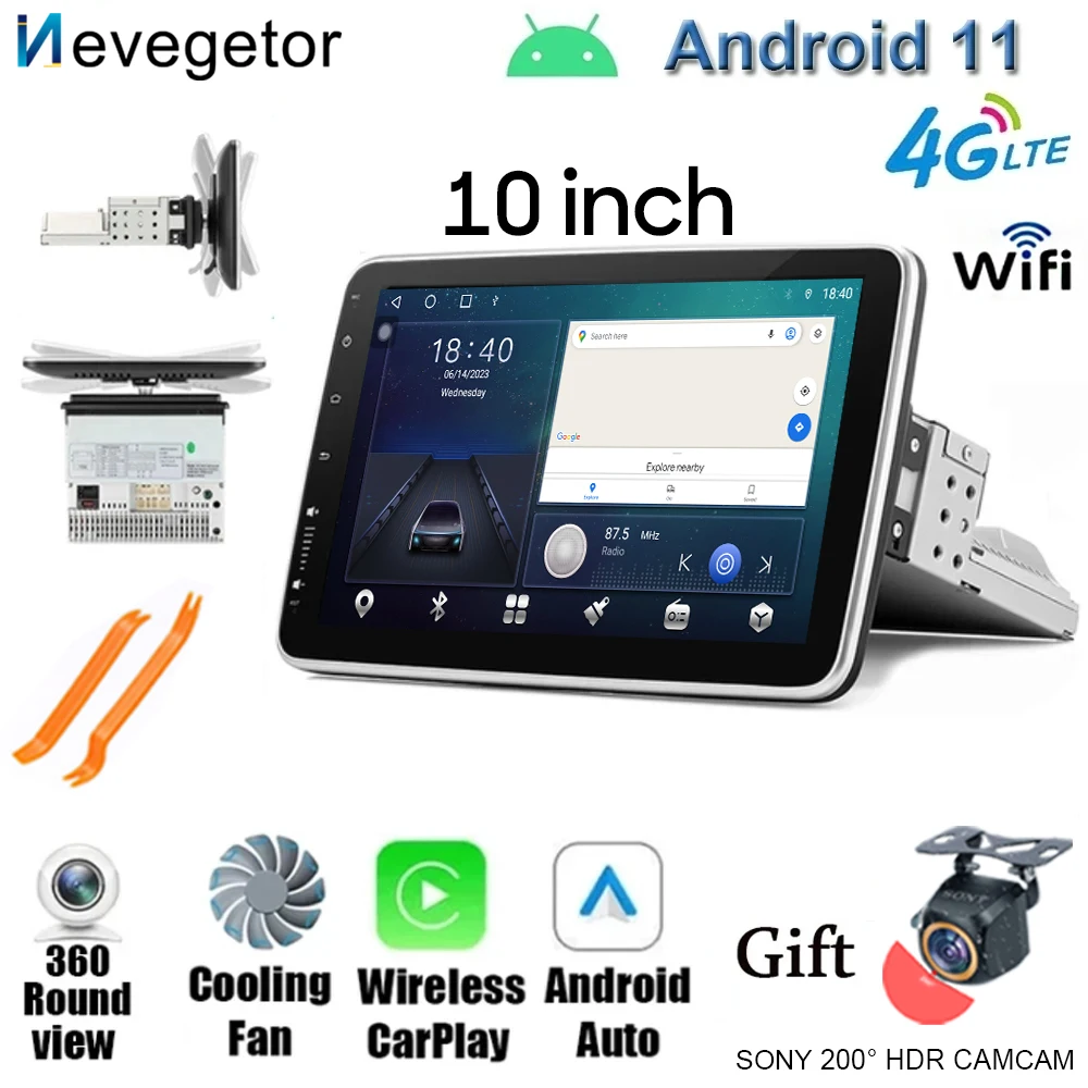 Android Car Multimedia Player 4G/ WIFI 1Din 32G/64/128G10inch 360° Rotatable Screen GPS WiFi Universal Stereo Radio Video Player