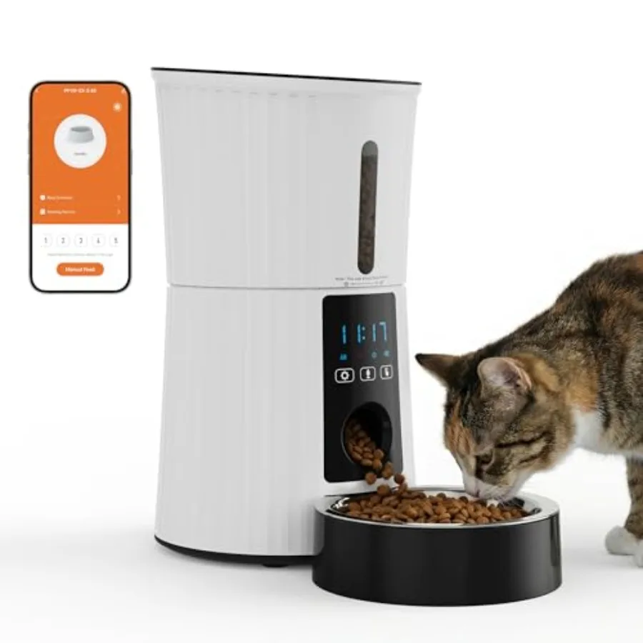

Automatic Cat Feeder Timed Cat Food Dispenser APP Control 10s Voice Recorder Dual Power Supply Indoor Programmable Pet Feeder w