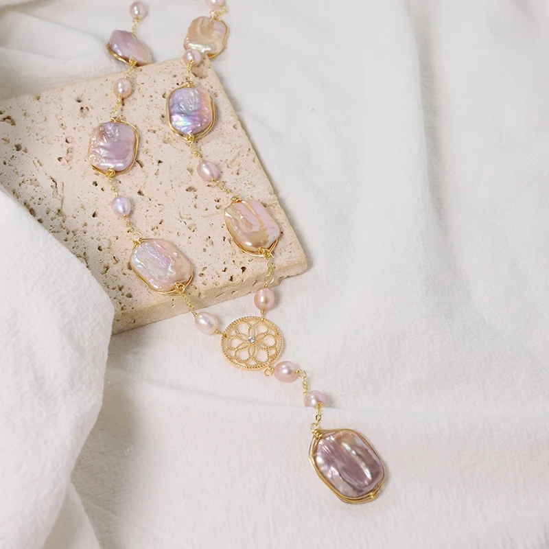 

Natural Freshwater Purple Baroque Pearl Necklace Korean Women's Luxury Jewelry Fashion Women's and Girls' Gifts GN0630