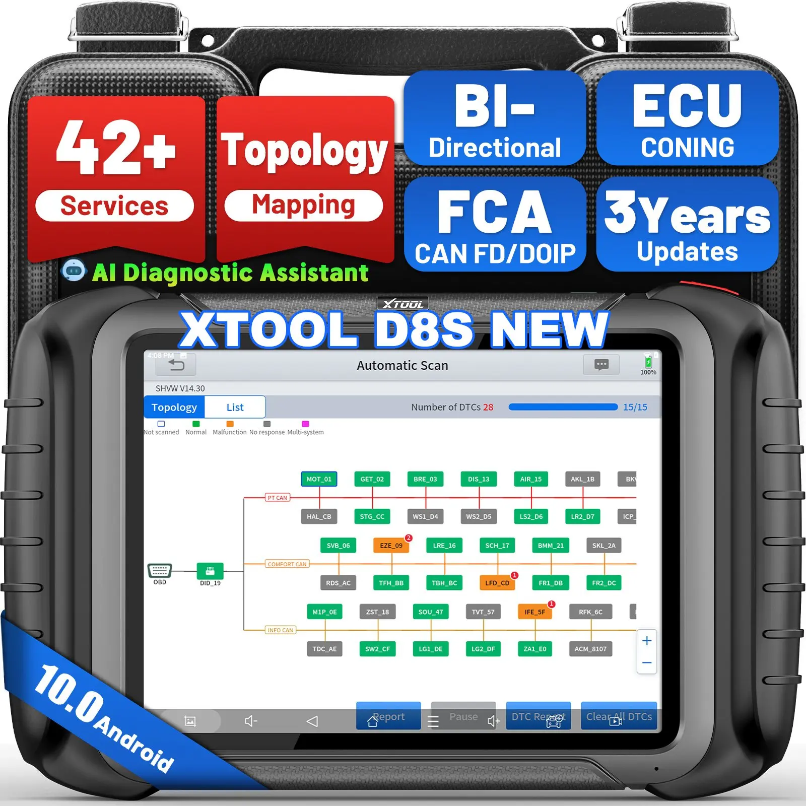 USA Warehouse XTOOL D8S 2 Car Diagnostic Tool Automotive Code Reader Key Programming Vehicle Diagnosis Machine with Topology