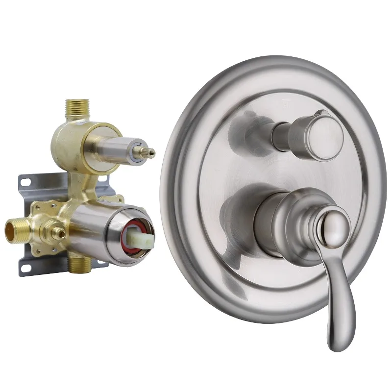 3-Way Solid Brass Shunt Valve Decorative Kit Brushed Nickel Multi-Outlet Bath Faucet Pressure Balance Concealed 3 Outlets
