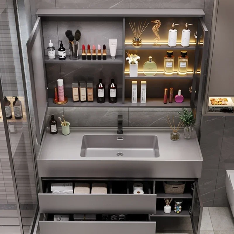 Furniture Luxury Storage Shelf Narrow Bathroom Cabinet Mirrors Washbasin Station Cabinets Space Hovedskapet Bathroom Cabinet