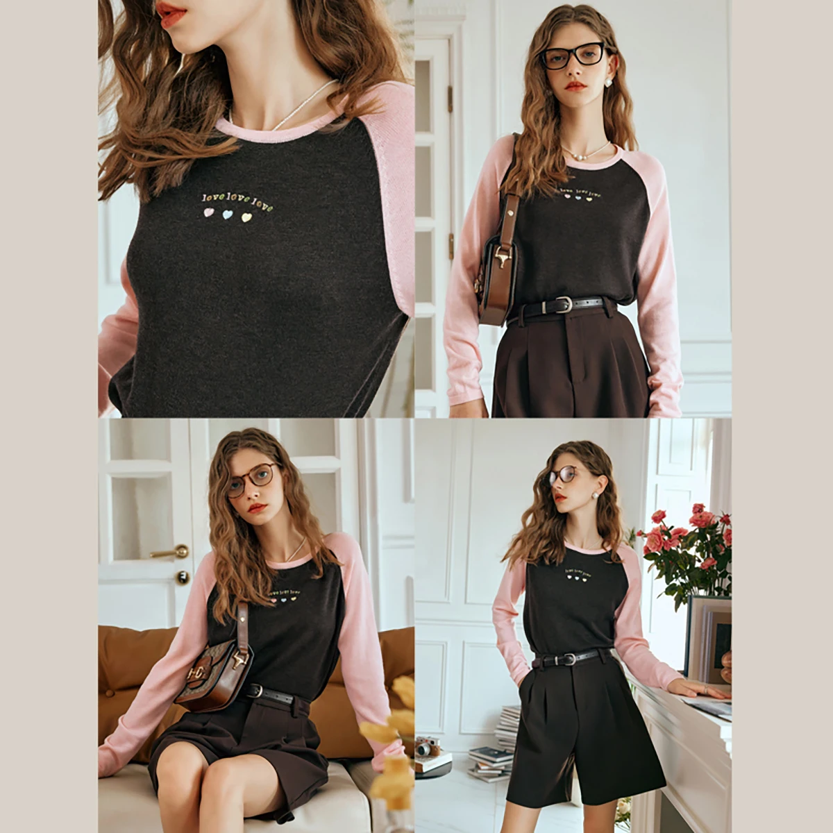 

OLrain женские контрастные футболки, осень 2024, новый трикотаж с вышивкой в стиле ретро, повседневные облегающие женские топы для поездок на работу O24CZ85283