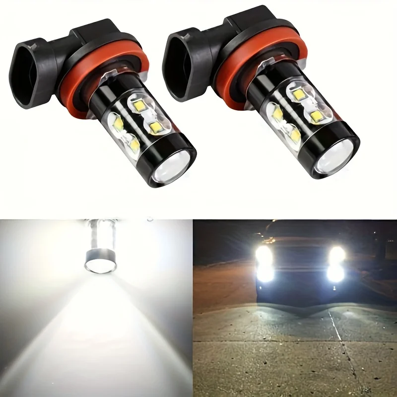 2pcs H11 H8 H16JP 10SMD LED Fog Light Bulb Driving Lamps 6000K White High Power DRL Lamps Foglight Bulbs