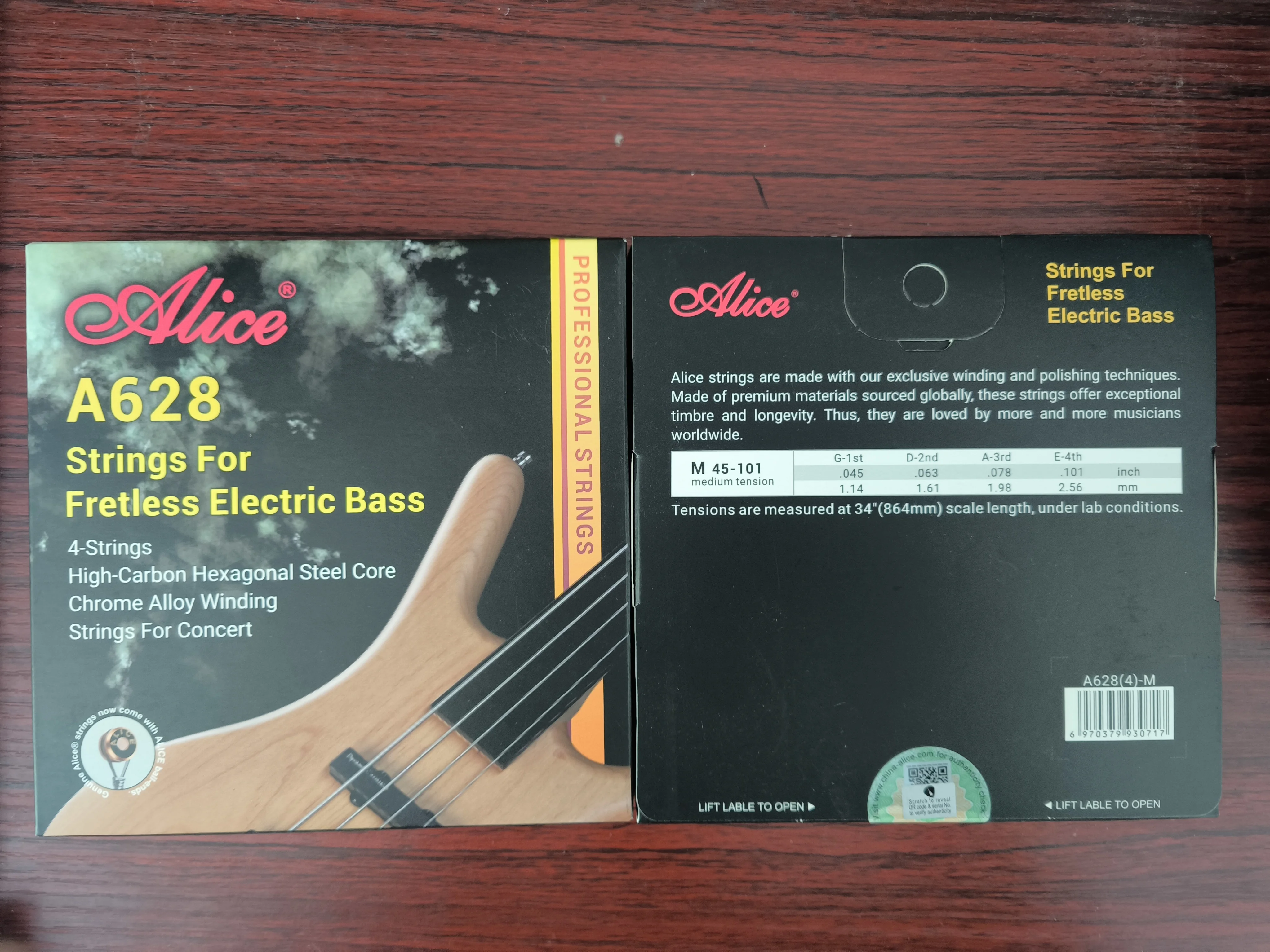 Alice A628M Fretless Electric Bass Guitar Strings Full Set 4 Strings Hexagonal Core Nickel Alloy Wound Gold Ball-End 1-4 Strings