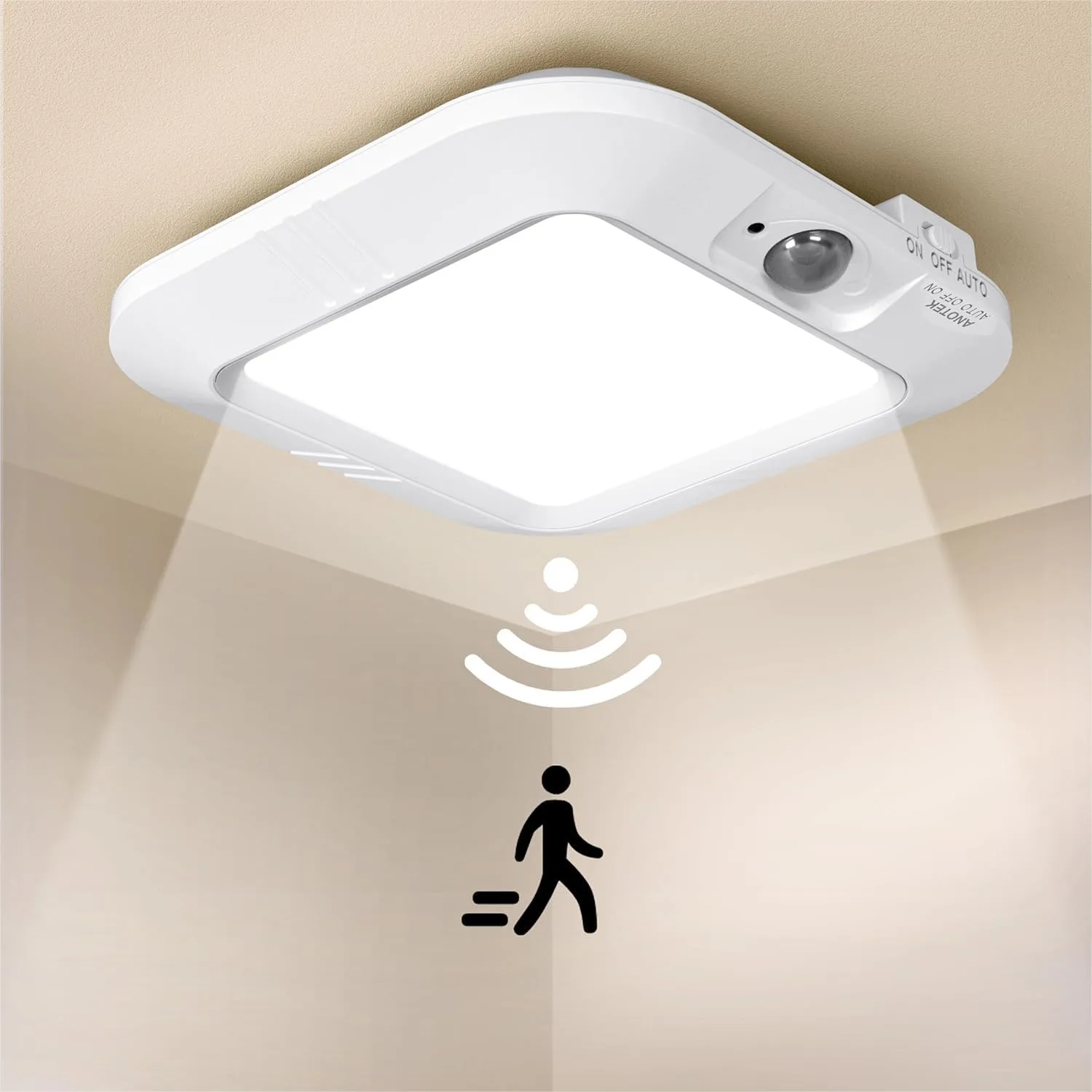 

Battery Operated Ceiling Light with Motion Sensor for Indoor Use, 180 Lumens Auto On/Off for Closet Stairway Hallway Bathroom