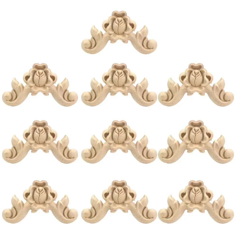 10PCS 6cm Unique Natural Wood Carved Figurines Crafts Wooden Corner Appliques Frame Wall Door Furniture Woodcarving Figurine