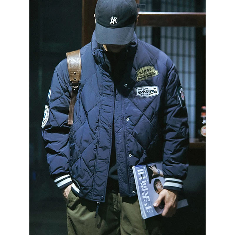 

Ретро-японская легкая хлопковая куртка для мужчин, свободного кроя, оверсайз, модная, с ромбовидным узором, стеганая, для повседневной носки