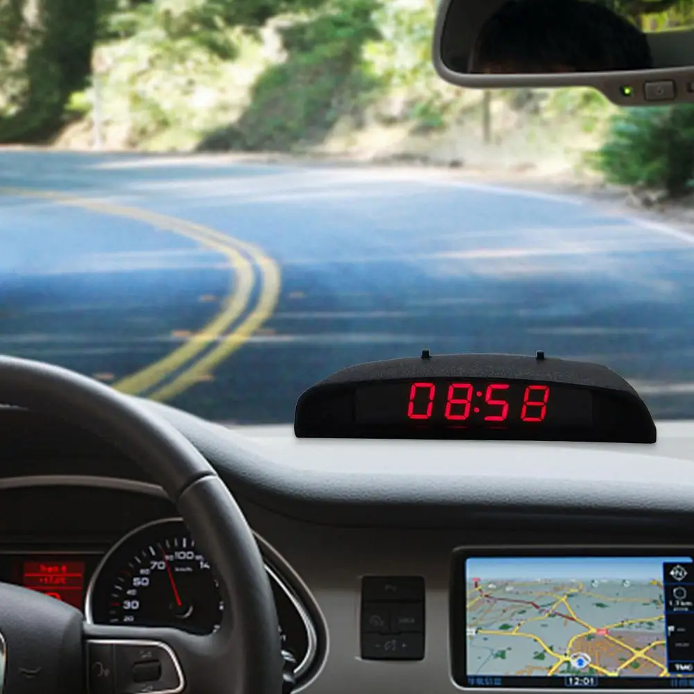Practical Electronic Clock  3-in-1 Function Sturdy Car Thermometer  LED Car Digital Clock
