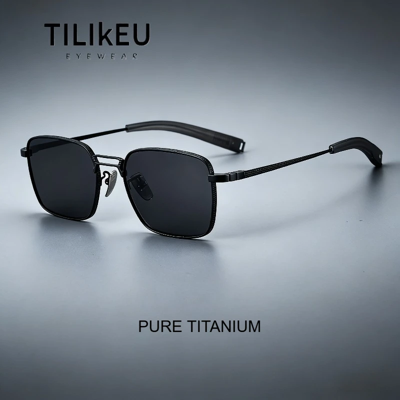 New Pure Titanium Luxury Cool Gradient Polarized Sunglasses Men Women Retro Square Hip-Hop Large Frame Driving Sun Glasses UV400