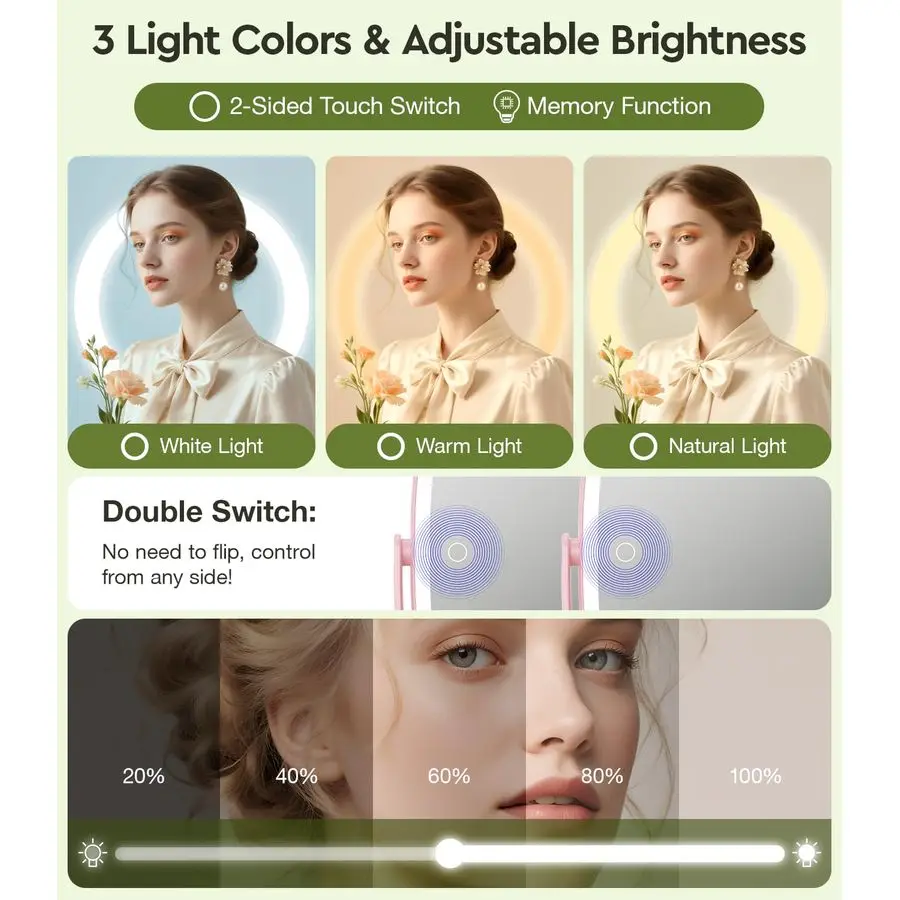 Verstelbare verlichte make-upspiegel met verlichting en vergroting, 1X 20X vergrotende spiegel met licht 4000mAh oplaadbaar, dienblad B