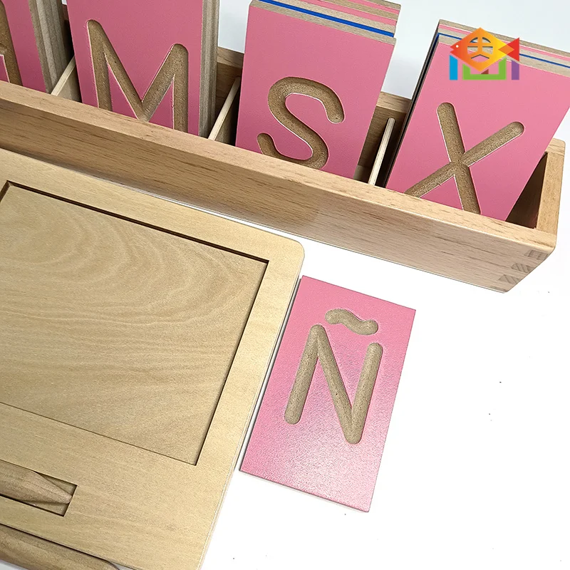 English Spanish Alfabeto Español Tracing uppercase little letters ties Board montessori materials language wooden toys