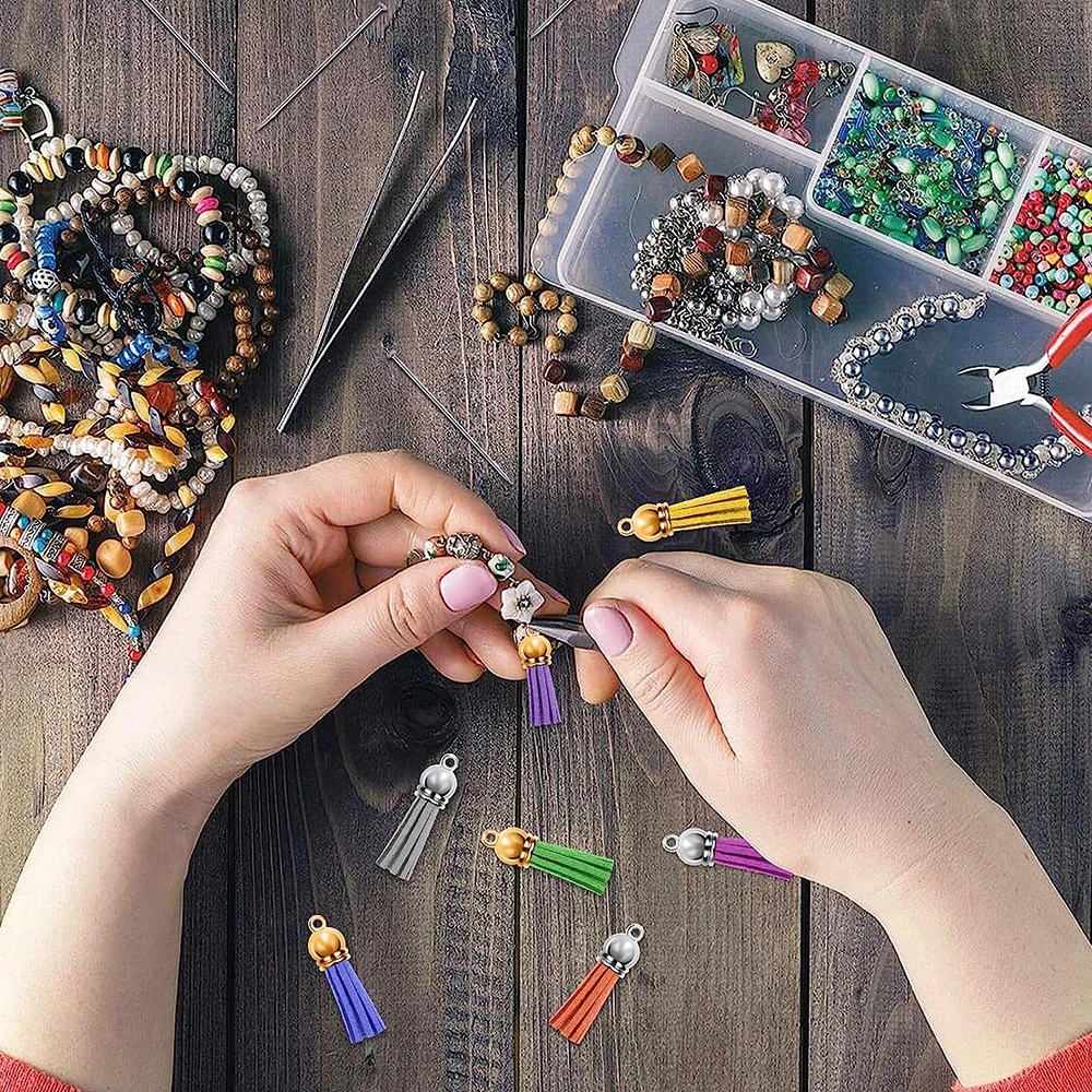 100PCS 38mm Leather Keychain Tassels Bulk Colored Tassel Pendants Crafts for Keyring Jewellery Making DIY Keychains Supplies