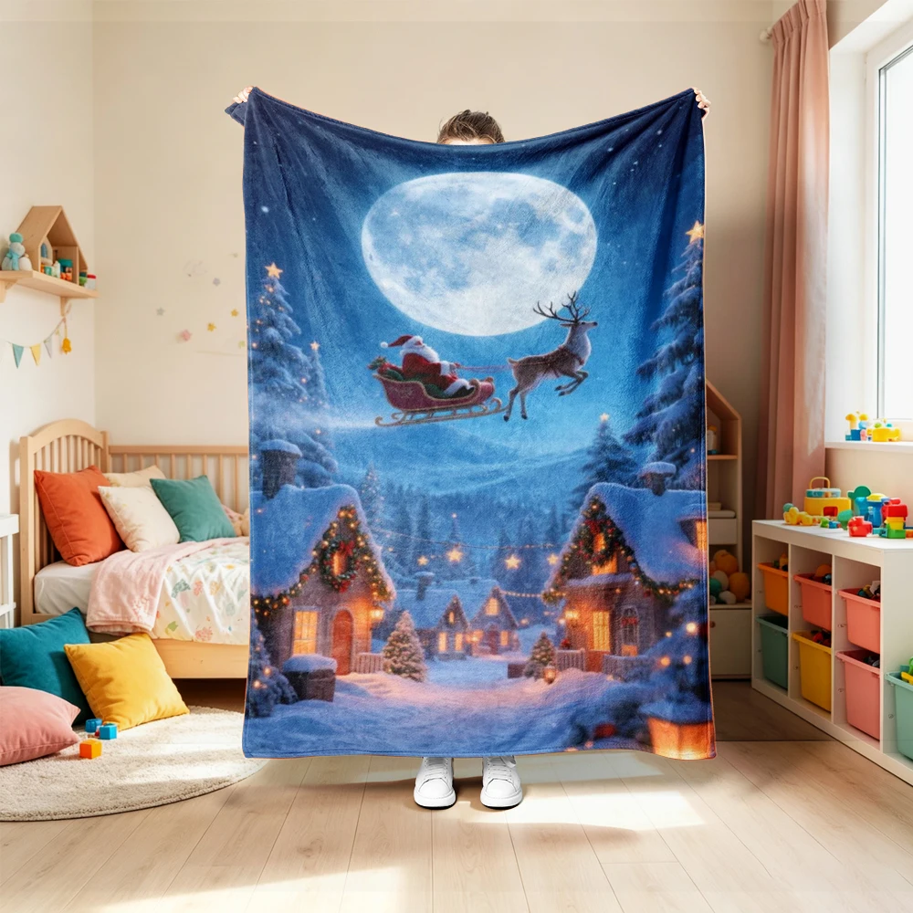 Christmas Santa and Dog Flannel Throw Blanket for Sofa Bed Car, Season Machine Washable Cozy Gift for Family Holiday Gift best view 6