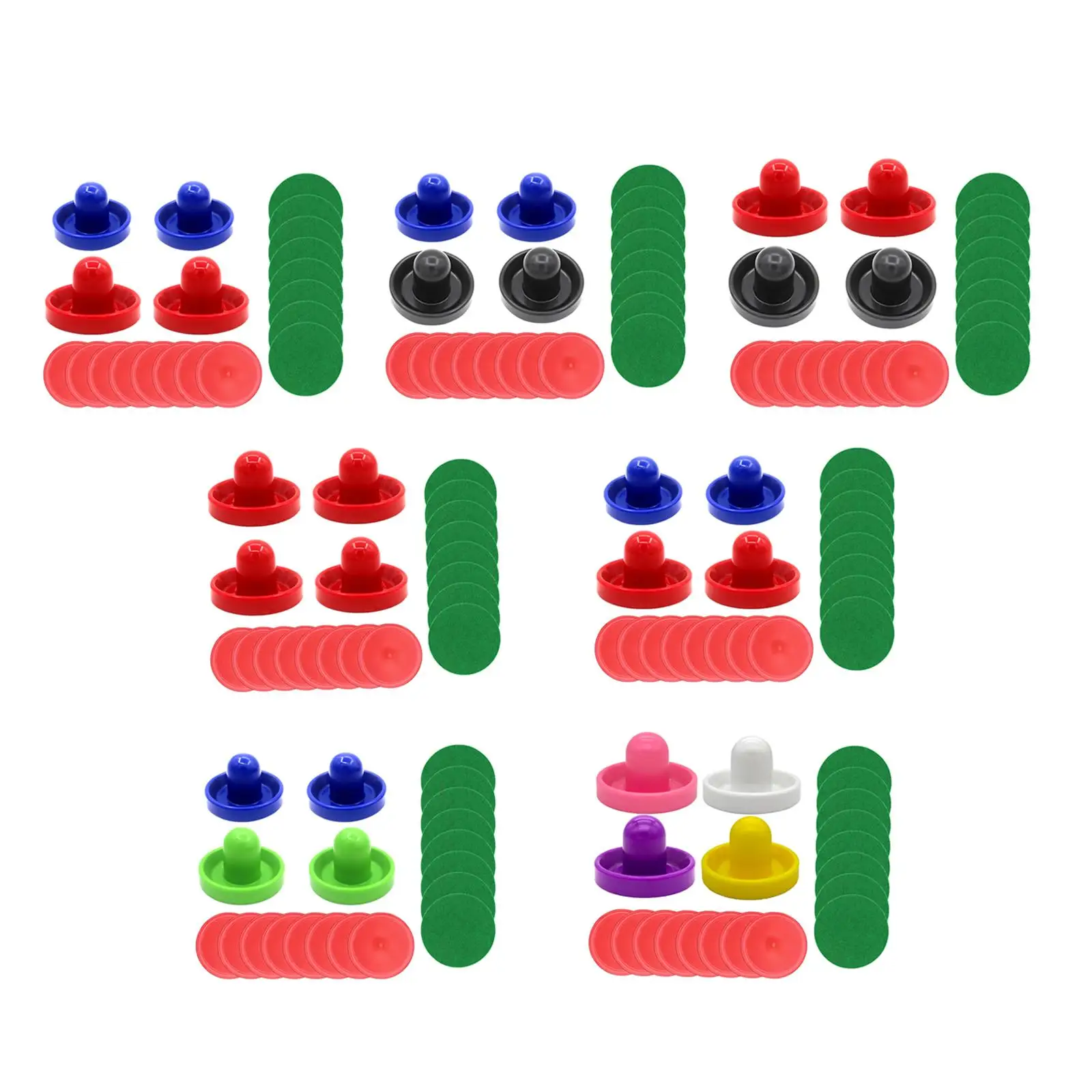 Mini Air Hockey Pushers with Green Felt Plastic Paddle Handles for Table Topgame Replacement Use
