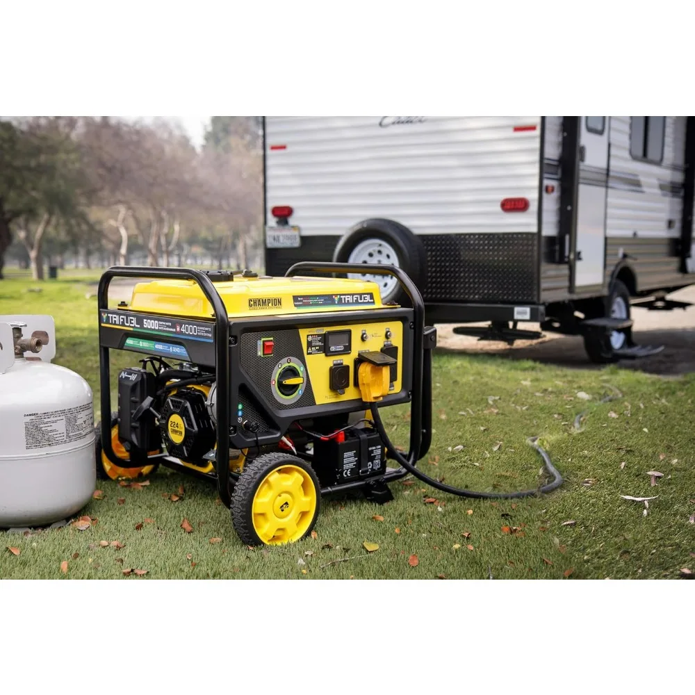 

5000-Watt Electric Start Tri Fuel RV Ready Portable Generator with CO Shield, electric Alternative Energy Generators