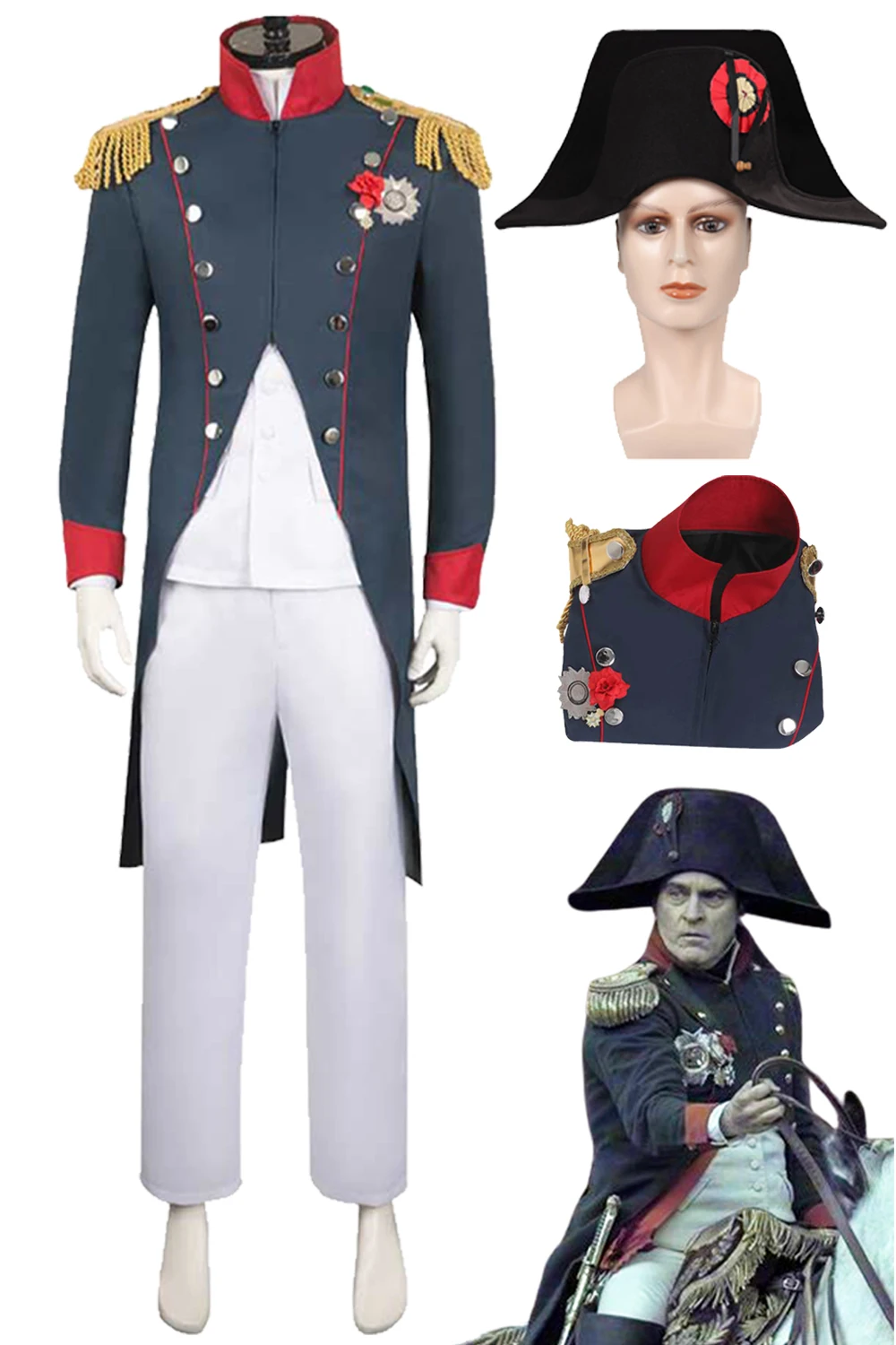 Napoleon Cosplay Role Play Hat 2023 Movie Napoleon Costume Medieval Military Uniform Men Roleplay Fancy Dress Up Party Clothes