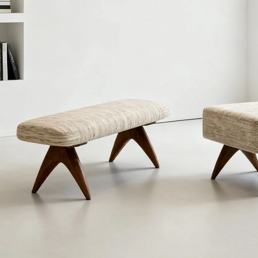 Medieval solid wood shoe stool living room designer retro sofa ottoman bedroom bedside stool