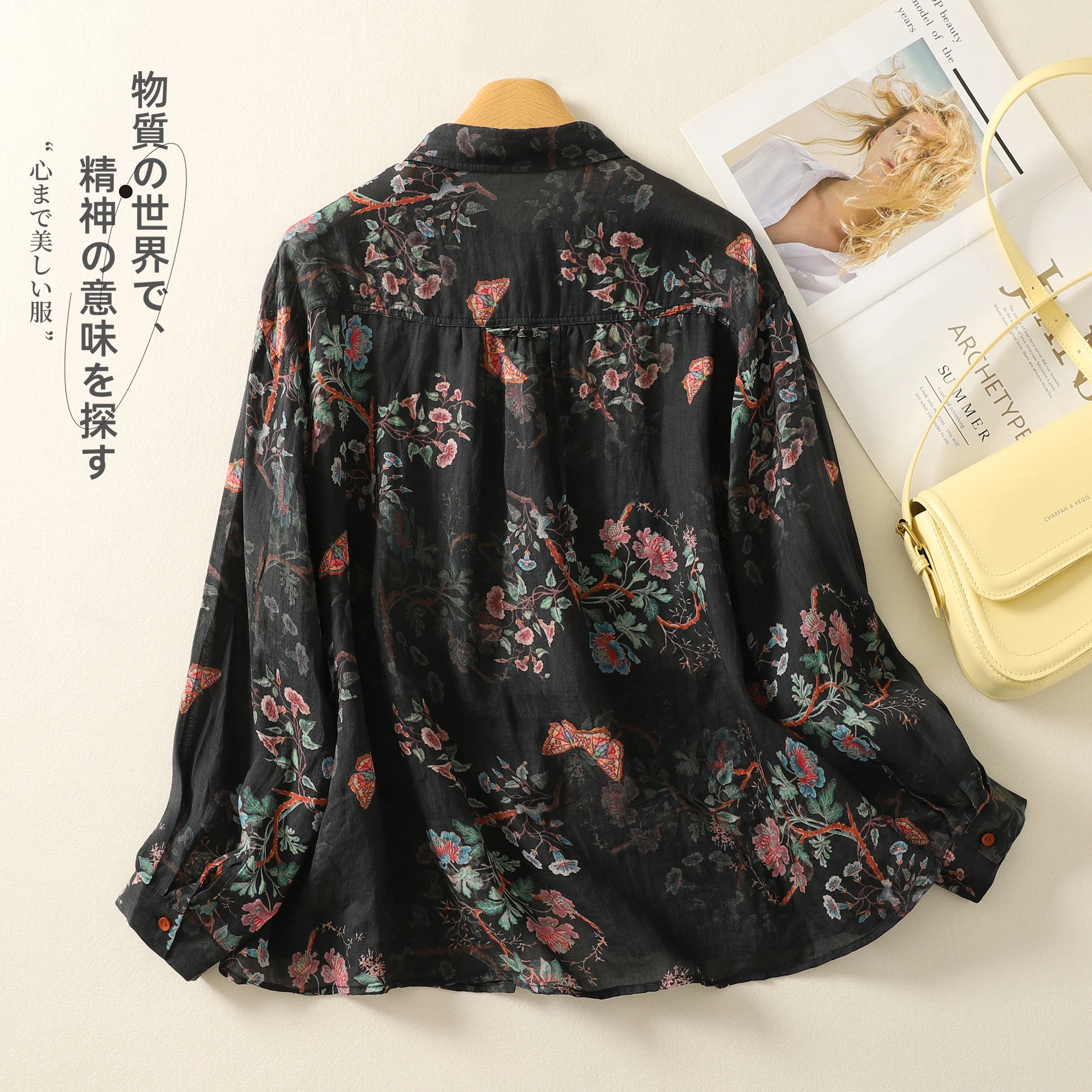 Lente Nieuwe Mode Vintage Bloem Afdrukken Casual Shirts vrouwen Chinese Stijl Lange Mouw Linnen Casual Blouse Vrouwelijke Retro Tops