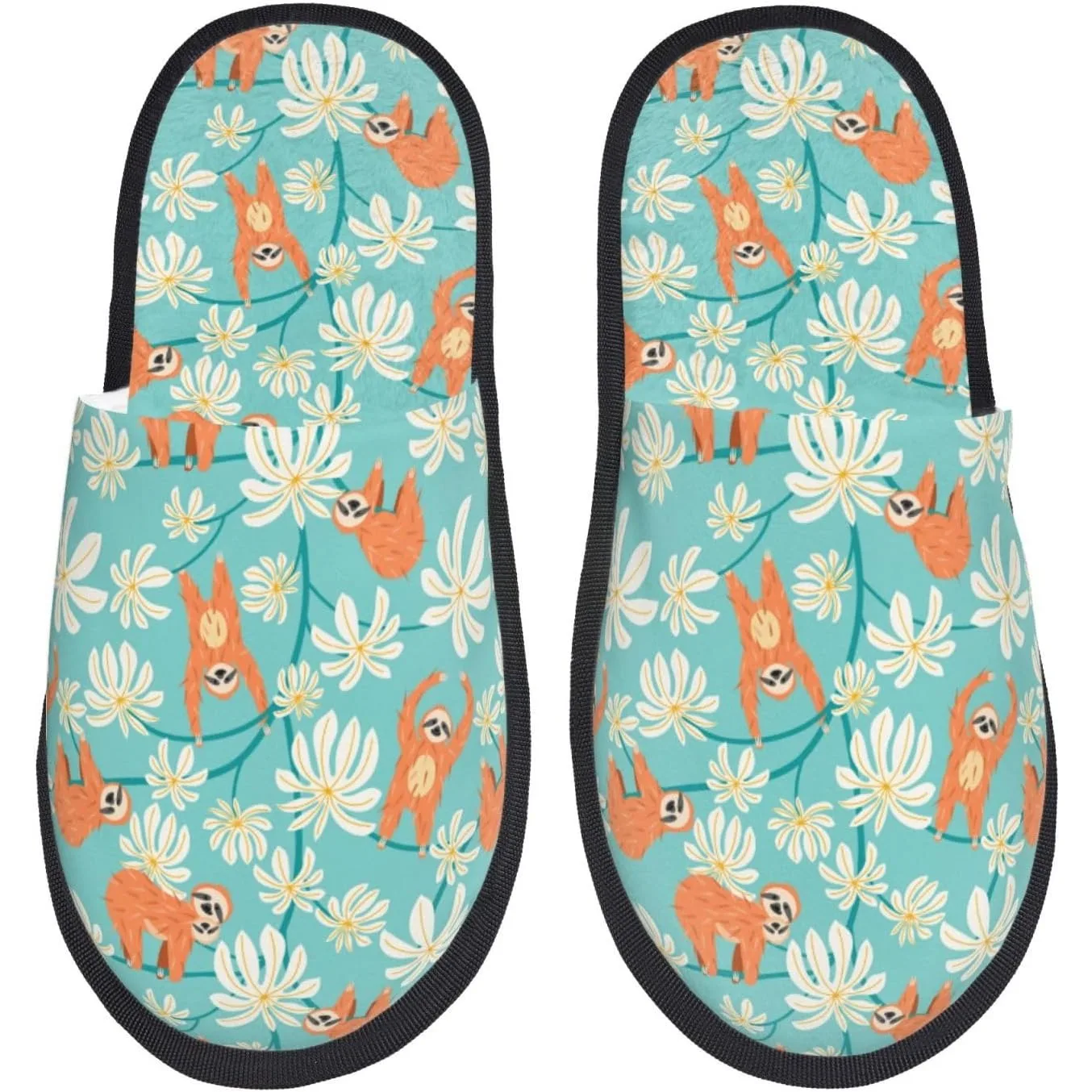 

Cute Sloth On Floral Tree Print Women'S Fuzzy Slip On Indoor Outdoor Winter House Slippers Guest Slippers for Bedroom