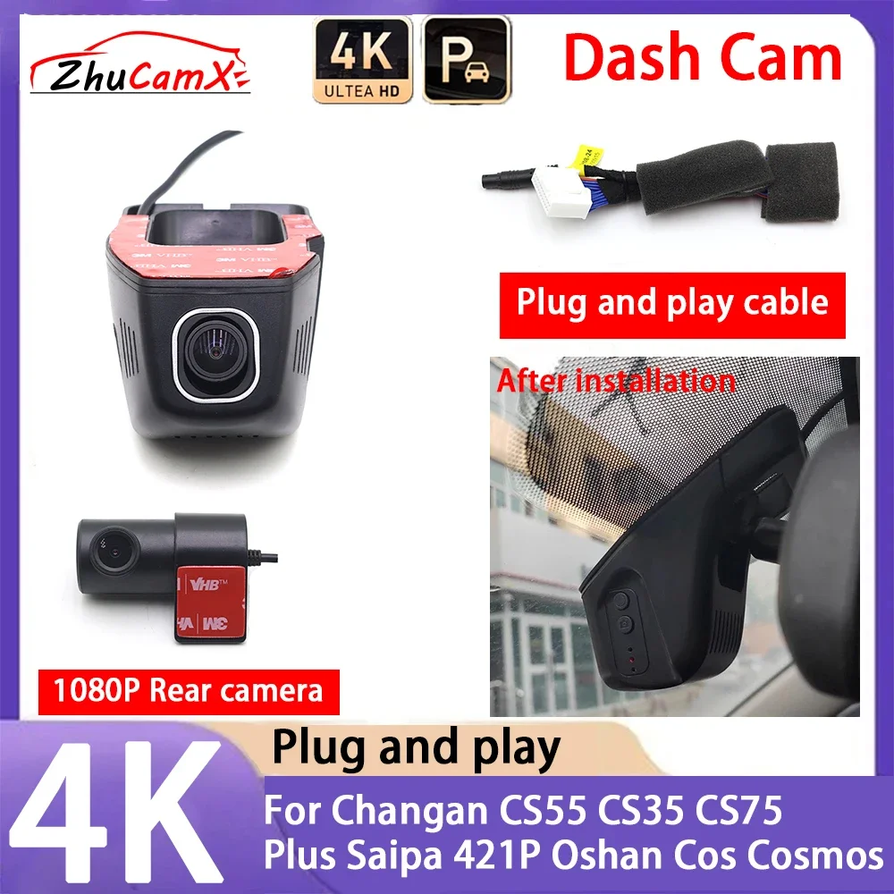 ZhuCamX 4K 2160P Car Camera Plug and Play UHD Dash Cam Night Vision for Changan CS55 CS35 CS75 Plus Saipa 421P Oshan Cos Cosmos