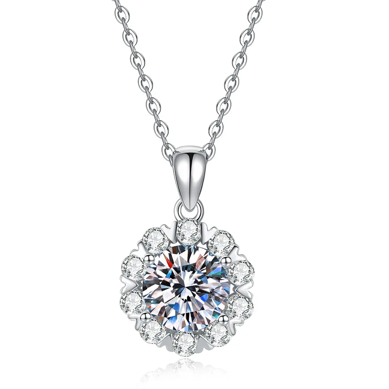 LioraGem Romantic Snowflake Moissanite Pendant Necklace for Women, Versatile 2 Carat Moissanite Necklace Platinum PT950 Stamp