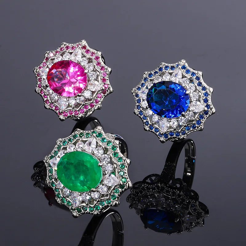 

French Luxurious Retro Sapphire Adjustable Ring Female Elegant Dance Cocktail Party Accessories Free Shipping Friends Gift