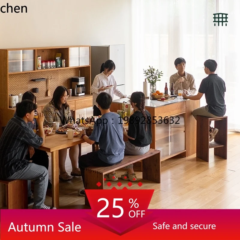 

Island Platform Stainless Steel Plate Solid Wood Side Cabinet Telescopic Table Integrated Storage Storage Bar Counter